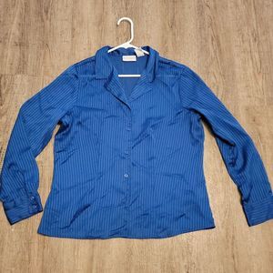 Jacklyn Smith Button Up See Through Shirt ~ Sz L ~ Blue ~ Long Sleeves
